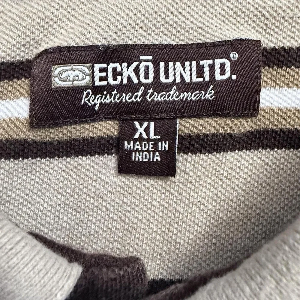 Ecko Unltd. Brown Striped Polo Shirt Men's Size XL Y2K 2000s Streetwear Skate